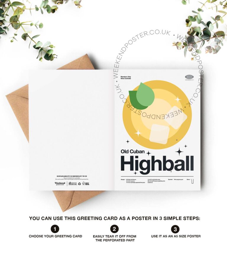 Mid-century modern Old Cuban Highball Cocktail greeting card