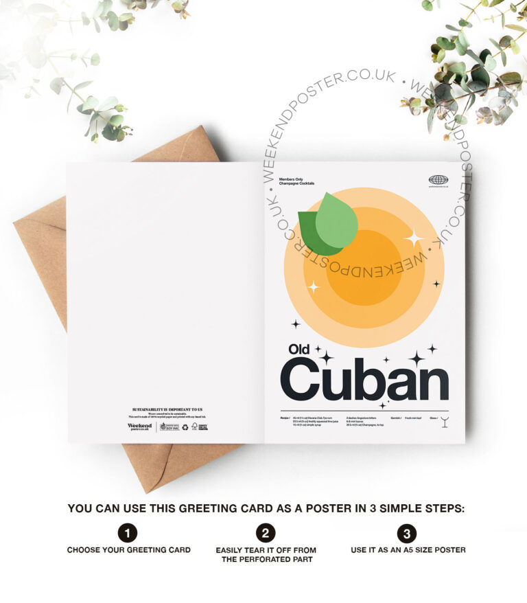 Mid-century modern Old Cuban Cocktail greeting card