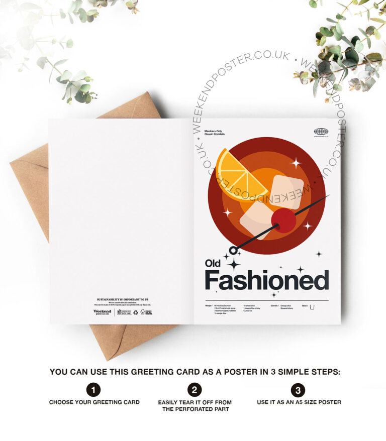 Mid-century modern Old Fashioned Cocktail greeting card