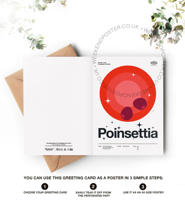 Mid-century modern Poinsettia Cocktail greeting card