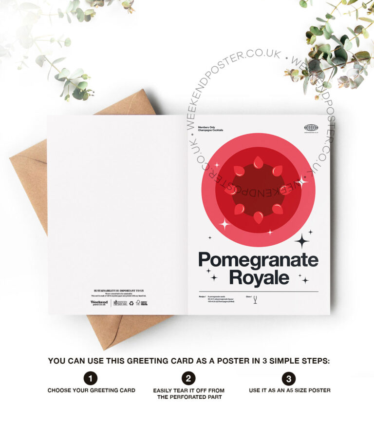 Mid-century modern Pomegranate Royale Cocktail greeting card