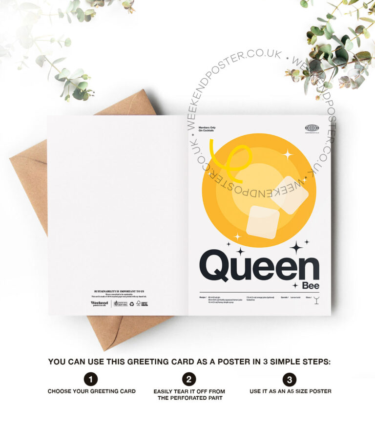 Mid-century modern Queen Bee Cocktail greeting card