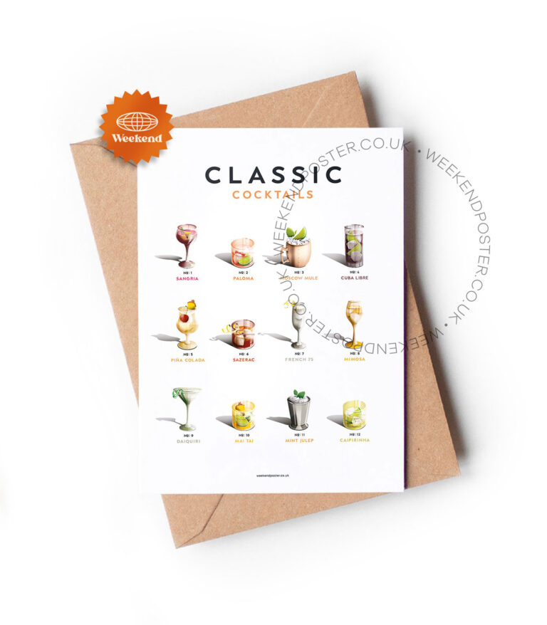 Mid-century retro Classic Cocktails Guide greeting card