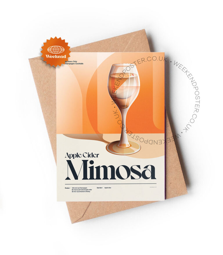 Mid-century retro Apple Cider Mimosa Cocktail greeting card