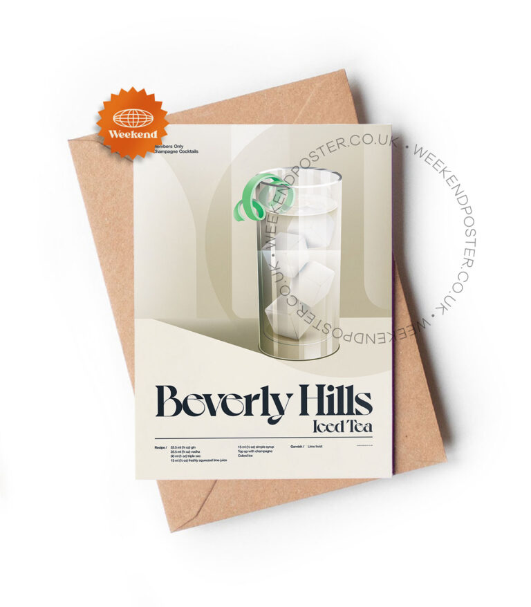 Mid-century retro Beverly Hills Iced Tea Cocktail greeting card
