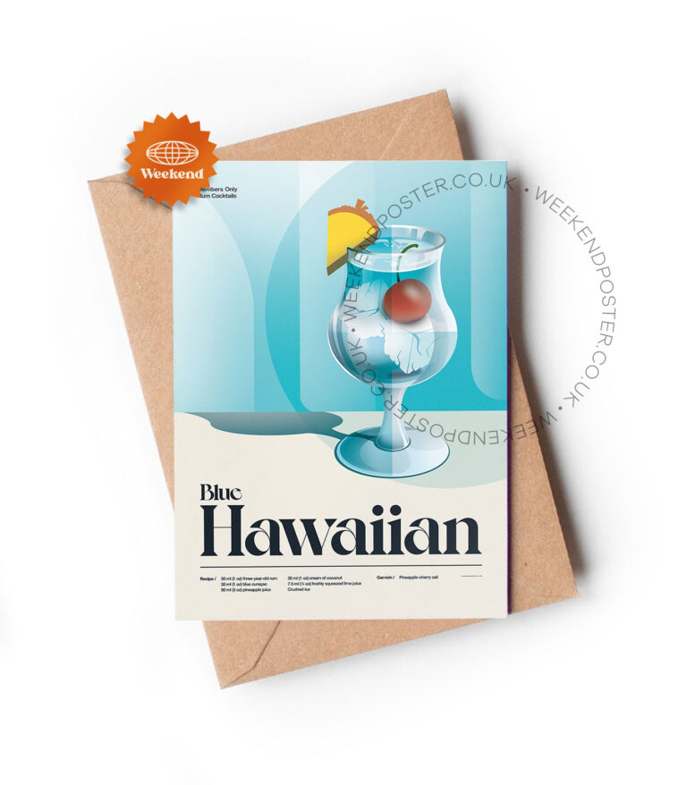 Mid-century retro Blue Hawaiian Cocktail greeting card