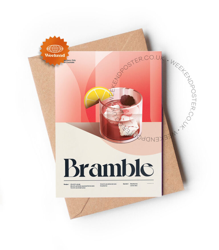 Mid-century retro Bramble Cocktail greeting card