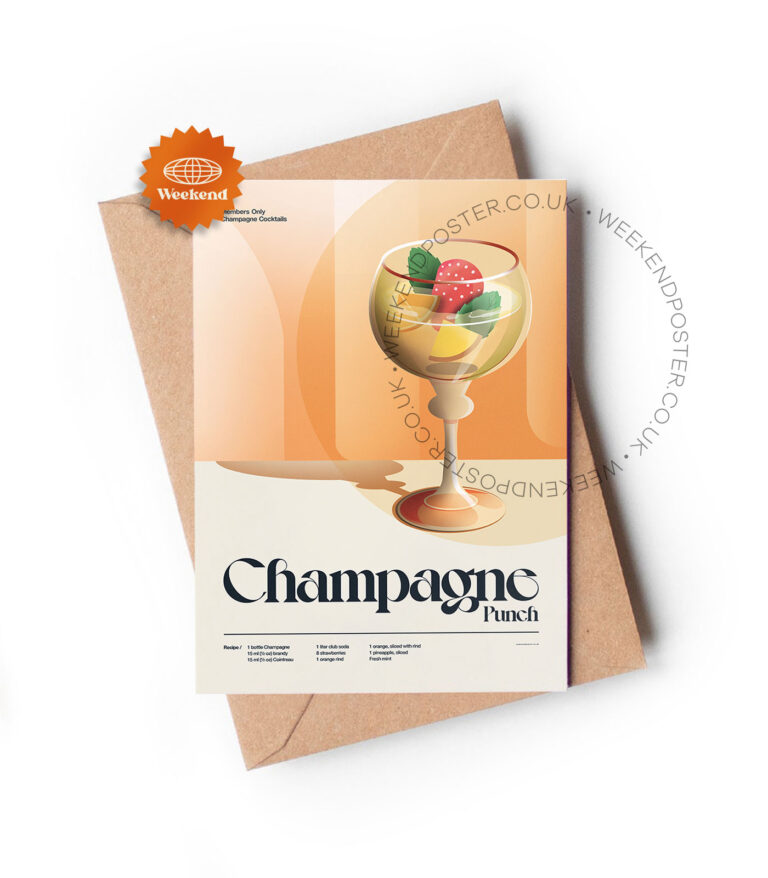 Mid-century retro Champagne Punch Cocktail greeting card