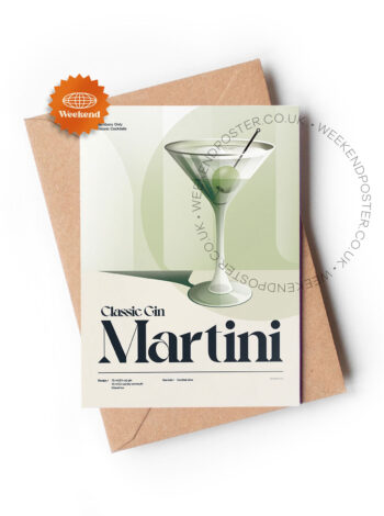 Mid-century retro Classic Gin Martini Cocktail greeting card