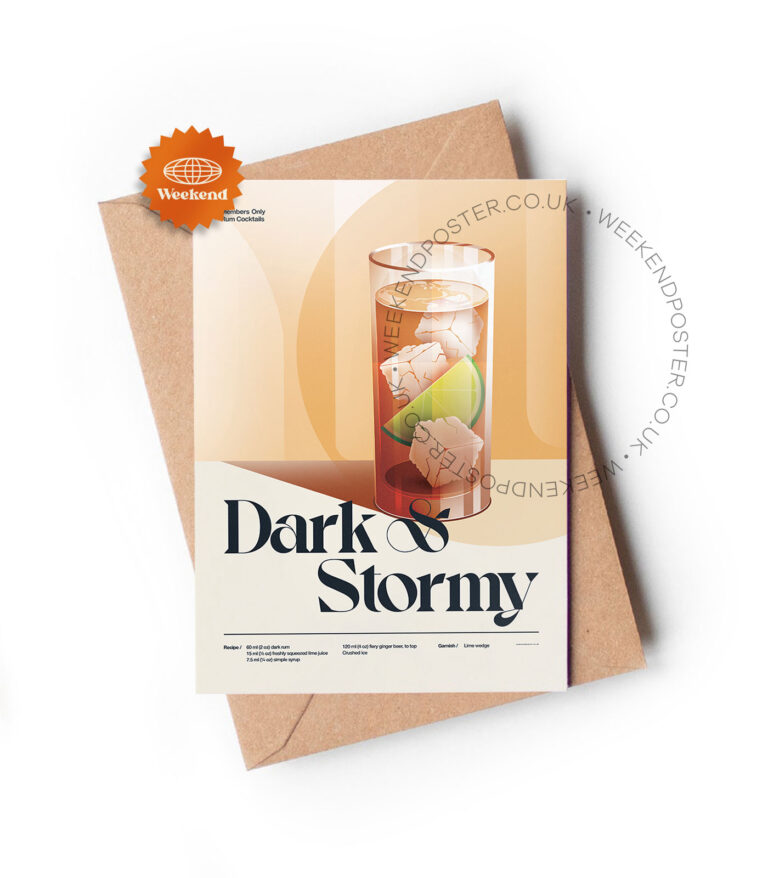Mid-century retro Dark & Stormy Cocktail greeting card