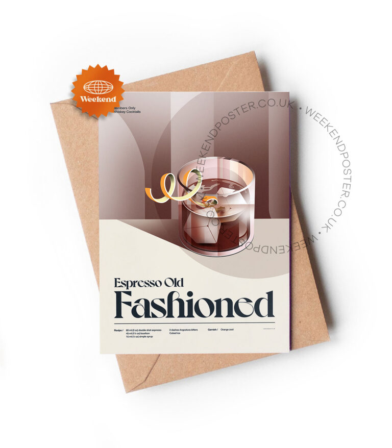 Mid-century retro Espresso Old Fashioned Cocktail greeting card