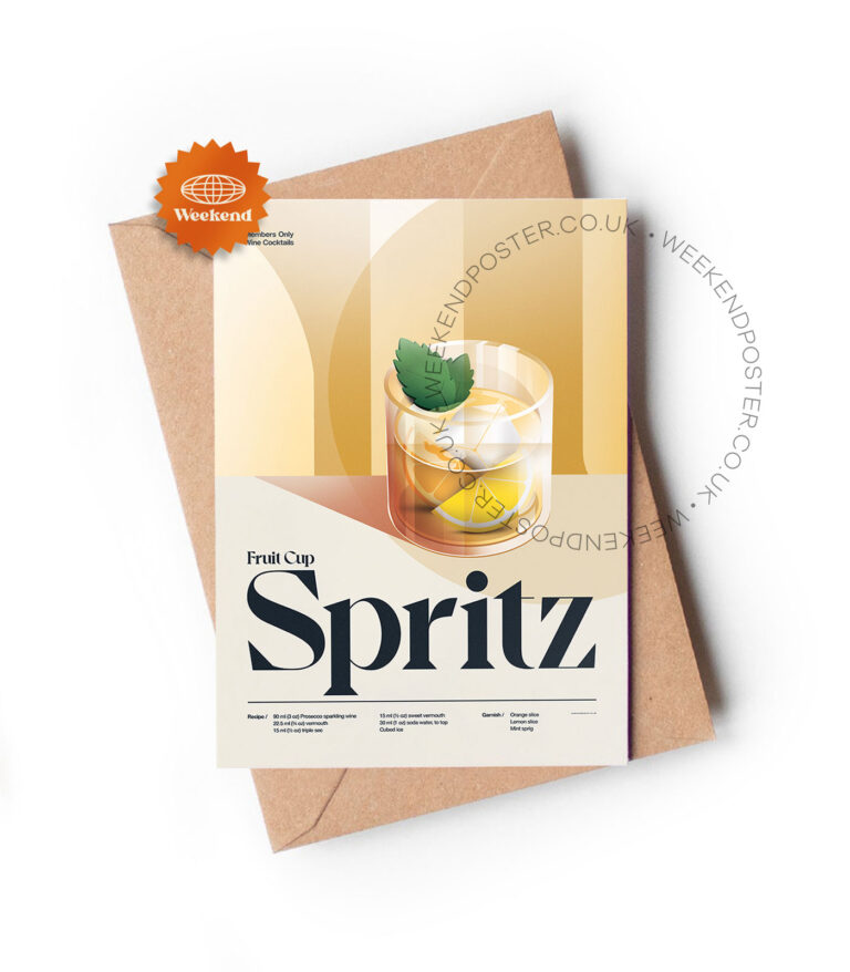 Mid-century retro Fruit Cup Spritz Cocktail greeting card