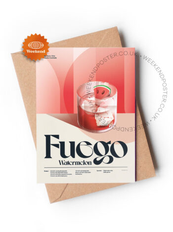 Mid-century retro Fuego Watermelon Cocktail greeting card