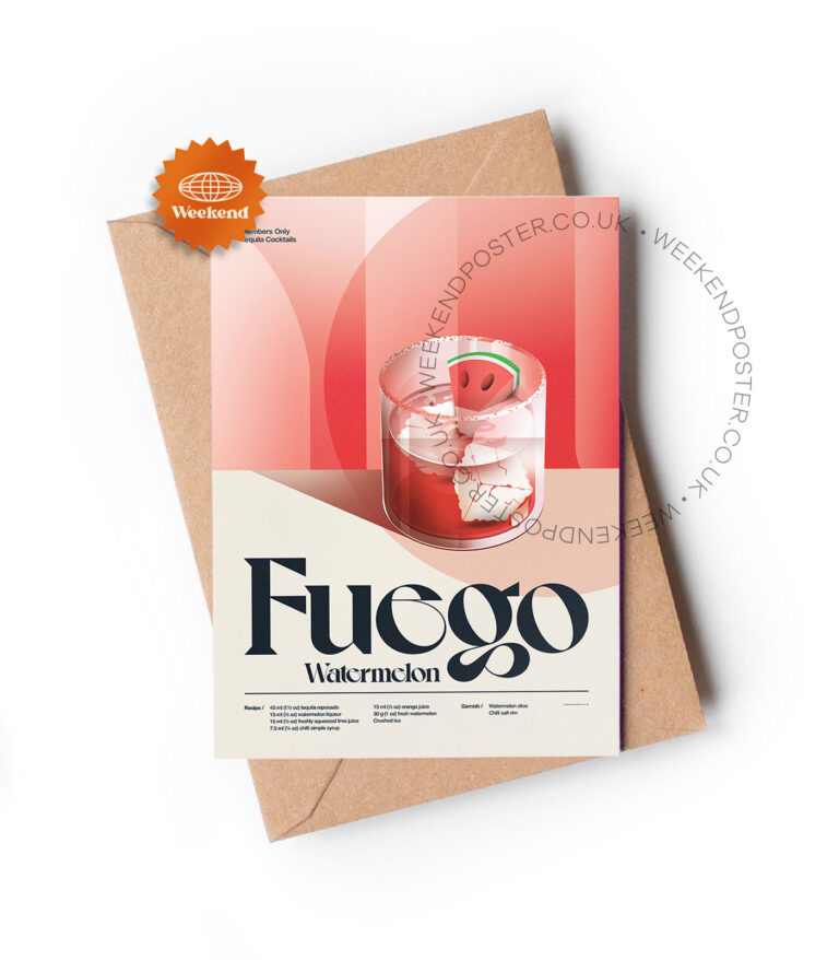 Mid-century retro Fuego Watermelon Cocktail greeting card
