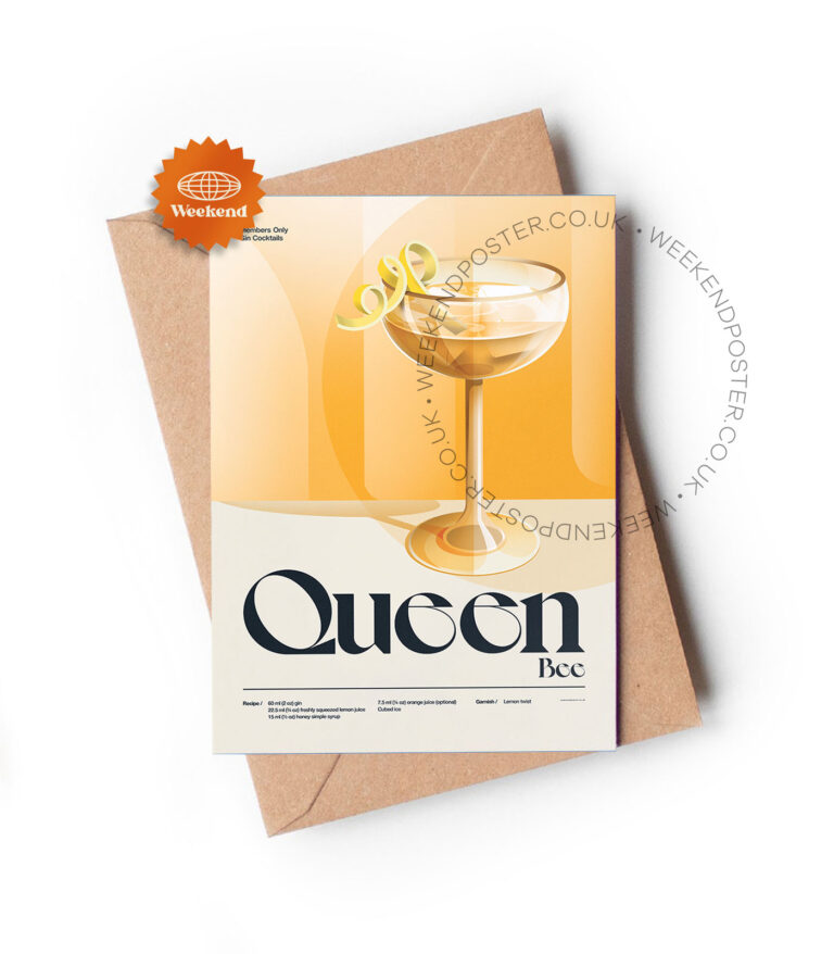 Mid-century retro Queen Bee Cocktail greeting card
