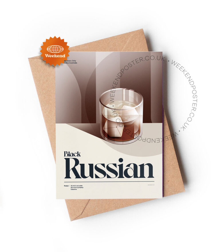 Mid-century retro Black Russian Cocktail greeting card