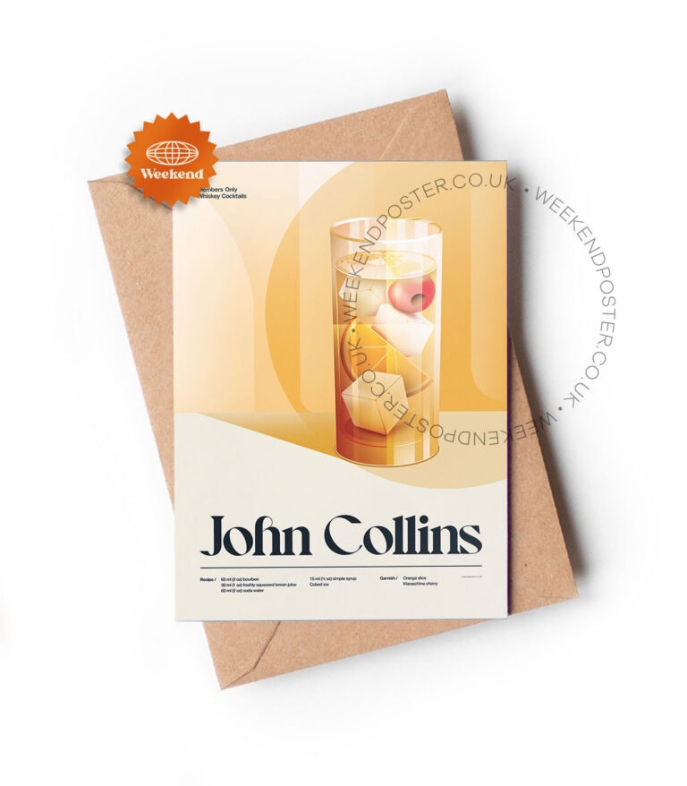 Mid-century retro John Collins Cocktail greeting card