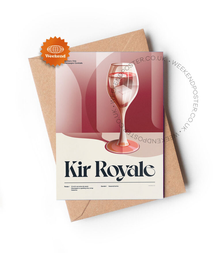 Mid-century retro Kir Royale Cocktail greeting card