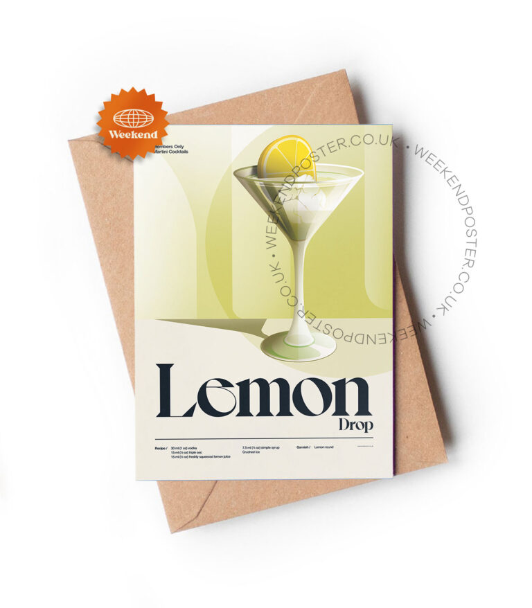 Mid-century retro Lemon Drop Cocktail greeting card