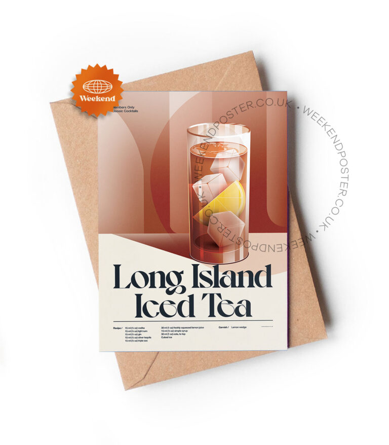 Mid-century retro Long Island Iced Tea Cocktail greeting card