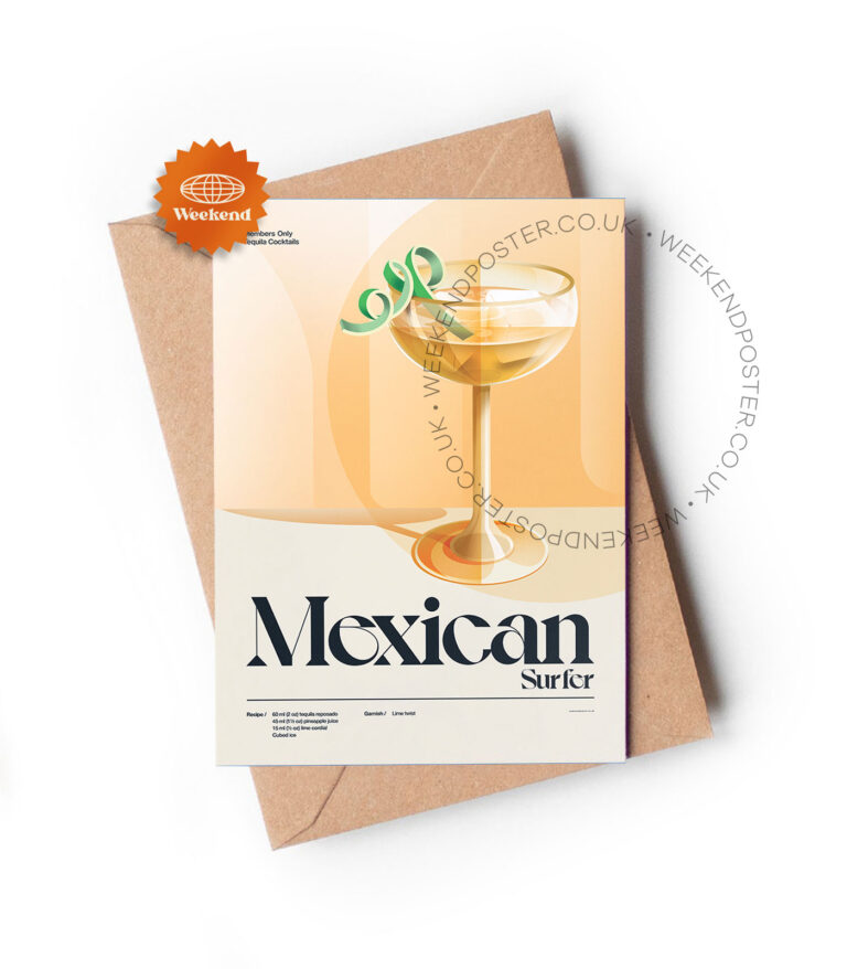 Mid-century retro Mexican Surfer Cocktail greeting card