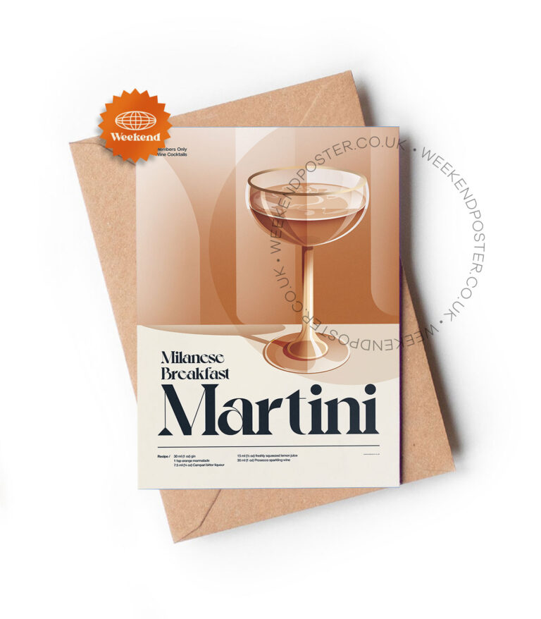 Mid-century retro Milanese Breakfast Martini Cocktail greeting card