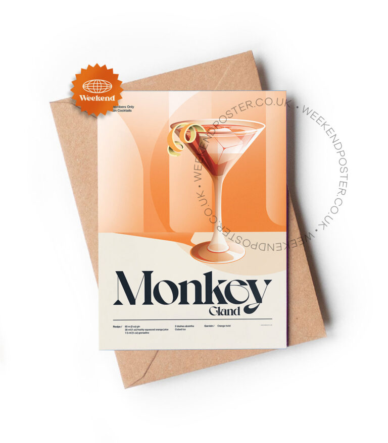 Mid-century retro Monkey Gland Cocktail greeting card