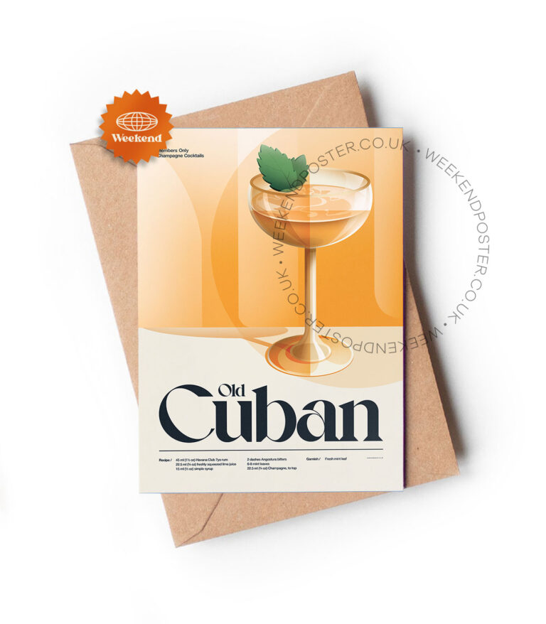 Mid-century retro Old Cuban Cocktail greeting card
