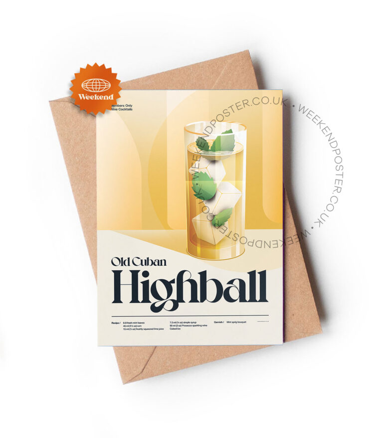 Mid-century retro Old Cuban Highball Cocktail greeting card