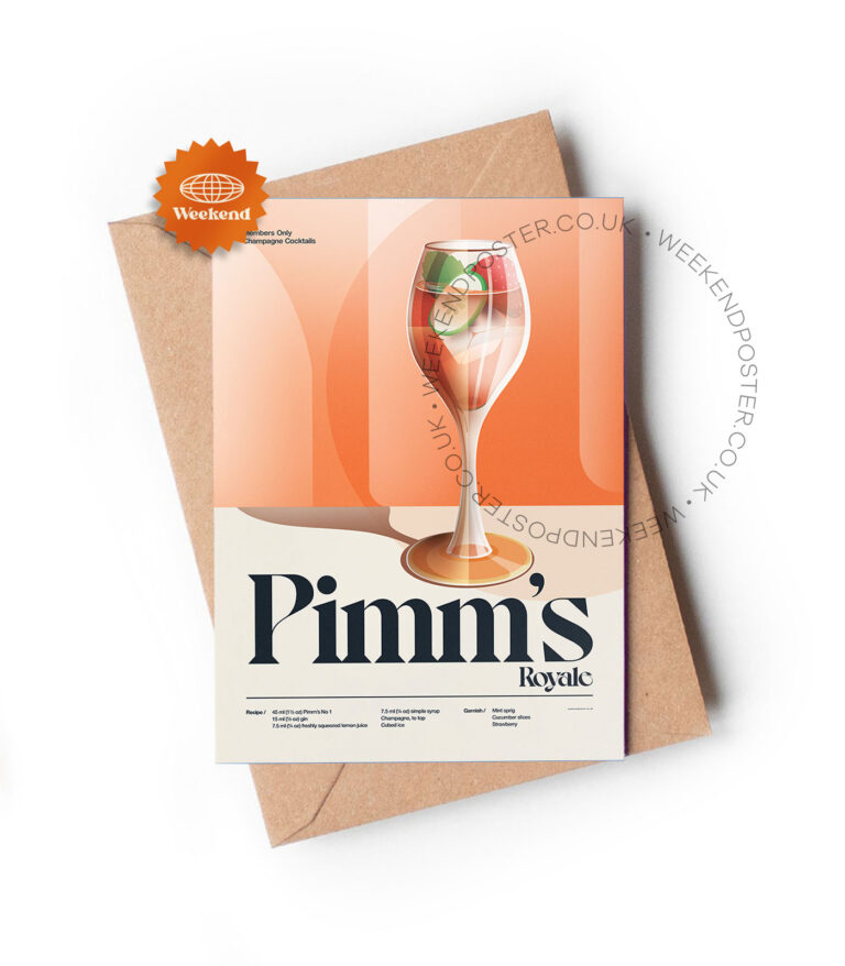 Mid-century retro Pimm's Royale Cocktail greeting card