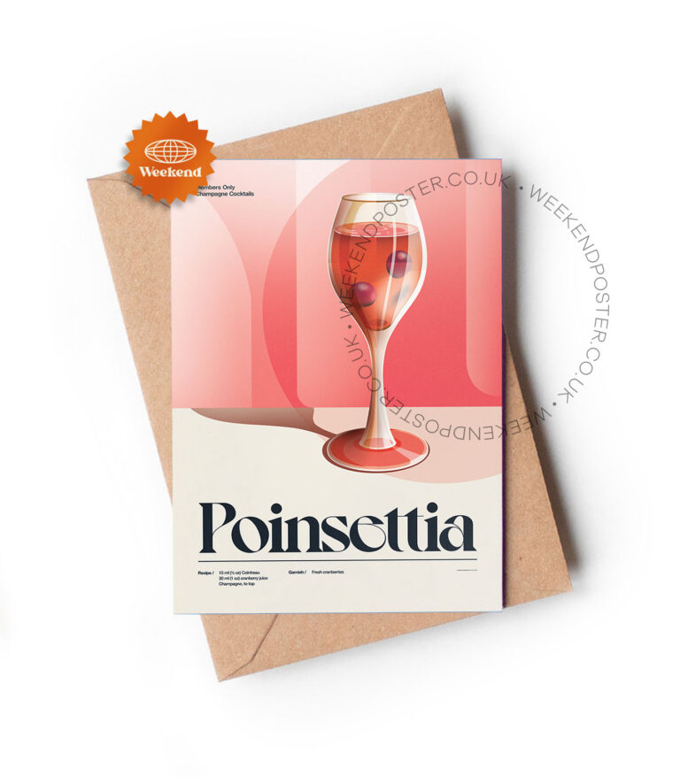 Mid-century retro Poinsettia Cocktail greeting card