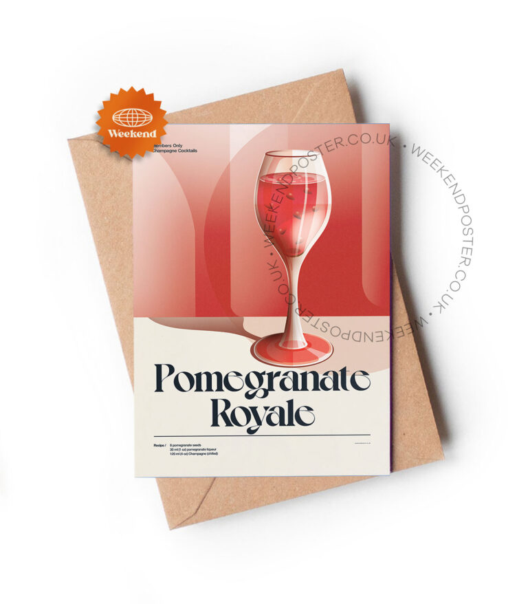 Mid-century retro Pomegranate Royale Cocktail greeting card