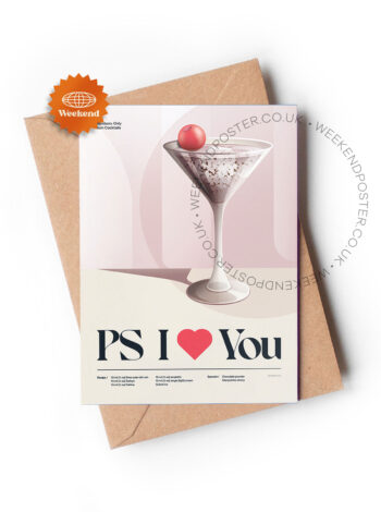 Mid-century retro PS I Love You Cocktail greeting card
