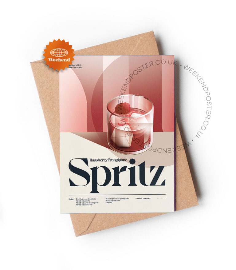 Mid-century retro Raspberry Frangipane Spritz Cocktail greeting card