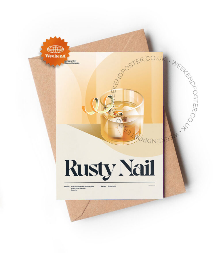 Mid-century retro Rusty Nail Cocktail greeting card