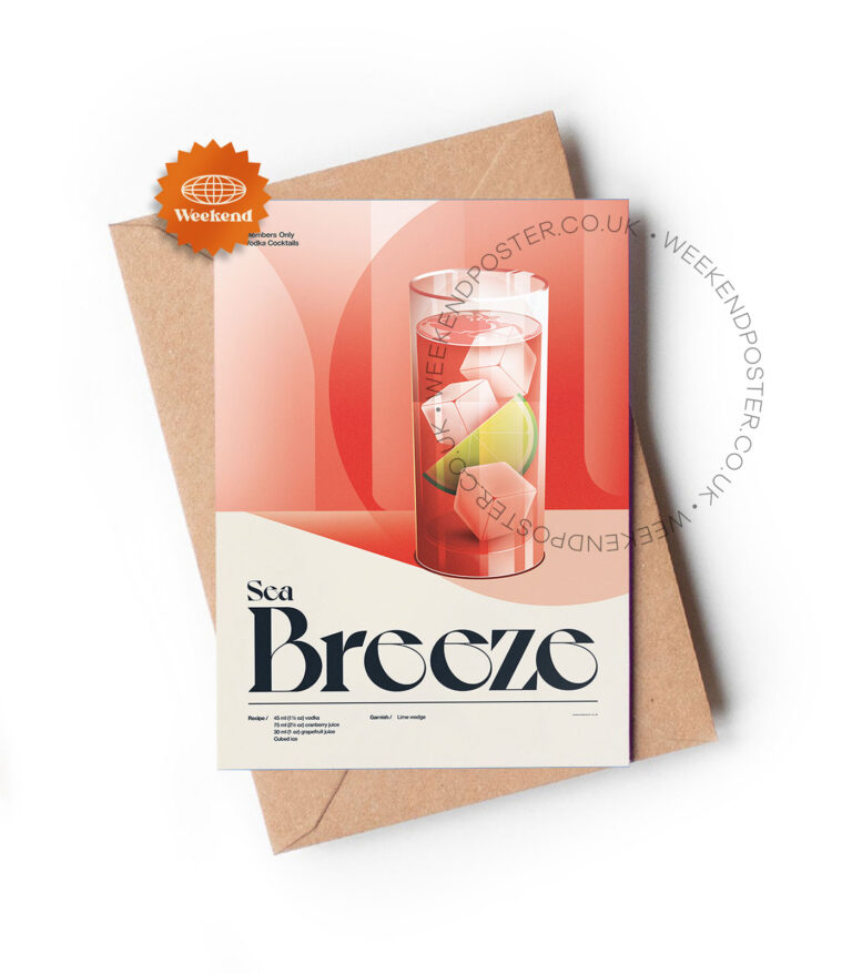 Mid-century retro Sea Breeze Cocktail greeting card