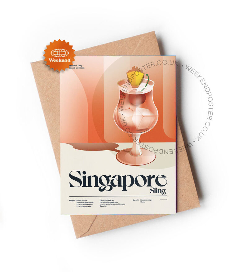 Mid-century retro Singapore Sling Cocktail greeting card