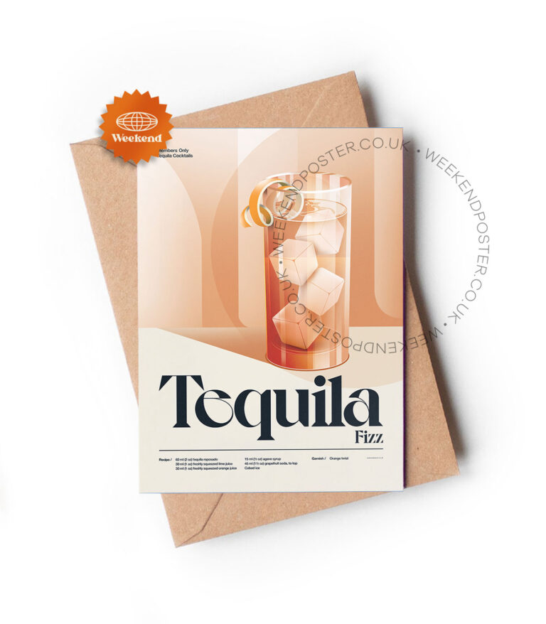 Mid-century retro Tequila Fizz Cocktail greeting card