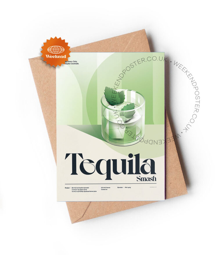 Mid-century retro Tequila Smash Cocktail greeting card