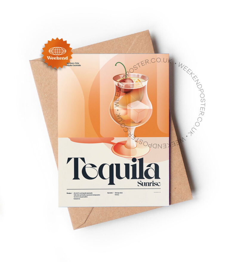 Mid-century retro Tequila Sunrise Cocktail greeting card