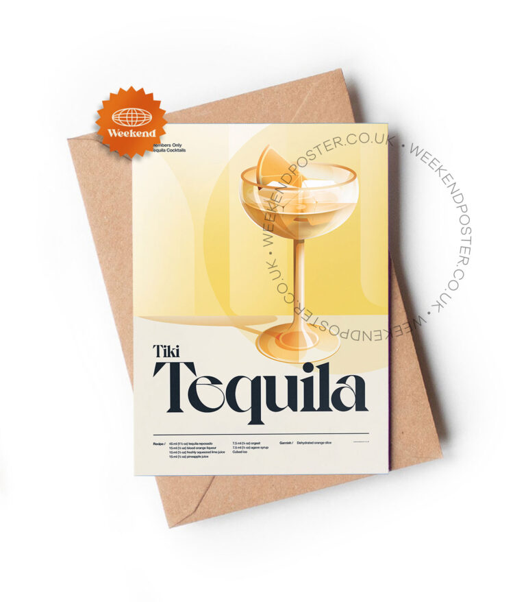 Mid-century retro Tiki Tequila Cocktail greeting card