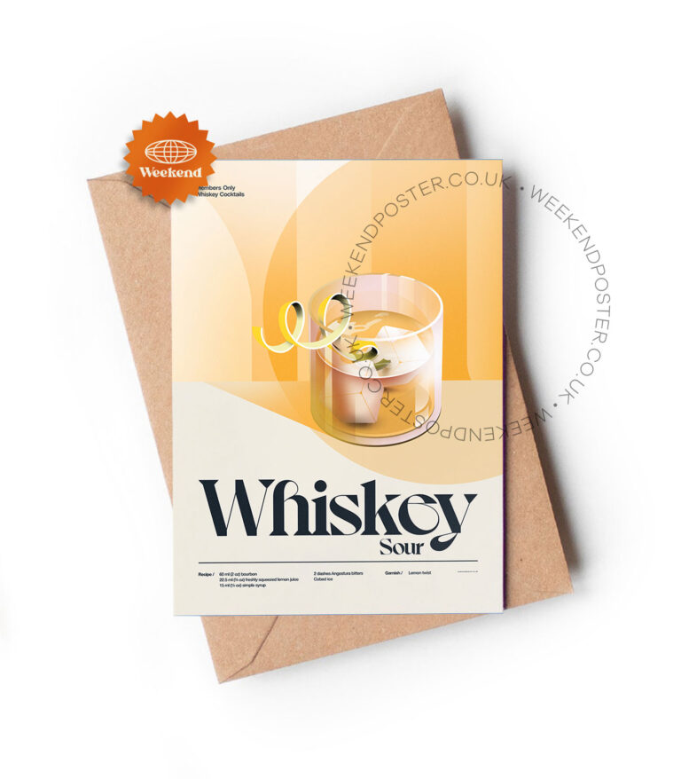 Mid-century retro Whiskey Sour Cocktail greeting card