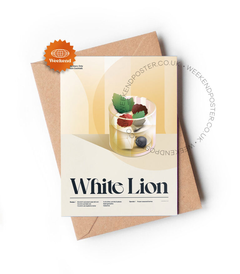 Mid-century retro White Lion Cocktail greeting card