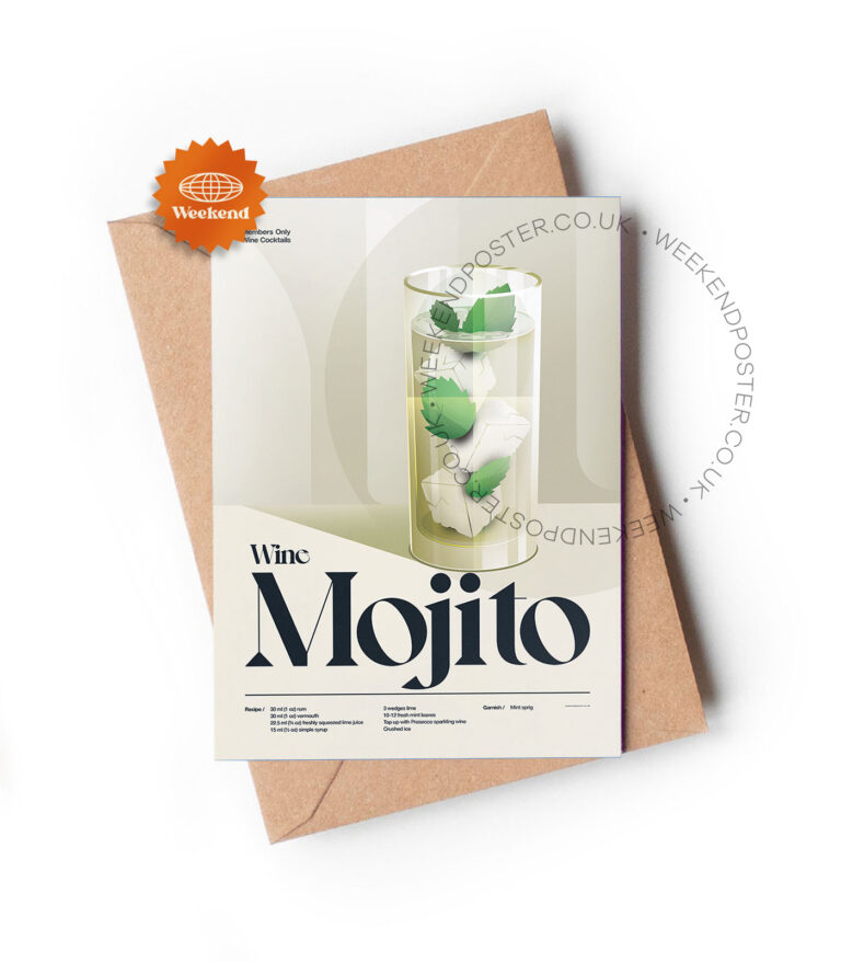 Mid-century retro Wine Mojito Cocktail greeting card
