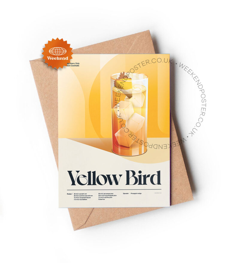 Mid-century retro Yellow Bird Cocktail greeting card