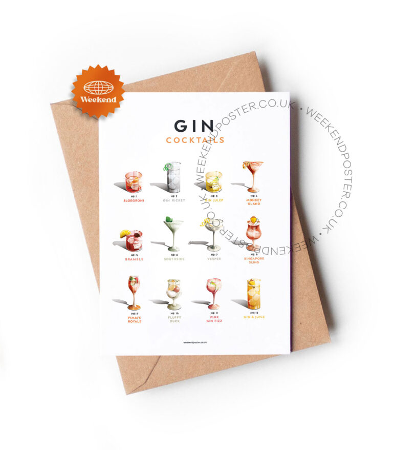 Mid-century retro Gin Cocktails Guide greeting card