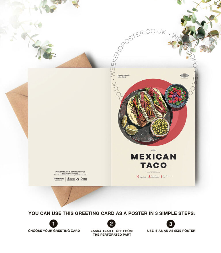 Mid-century modern Mexican Taco recipe greeting card