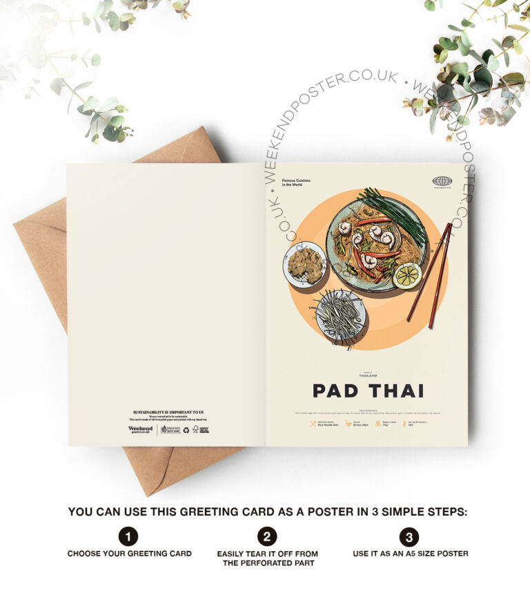 Mid-century modern Pad Thai recipe greeting card