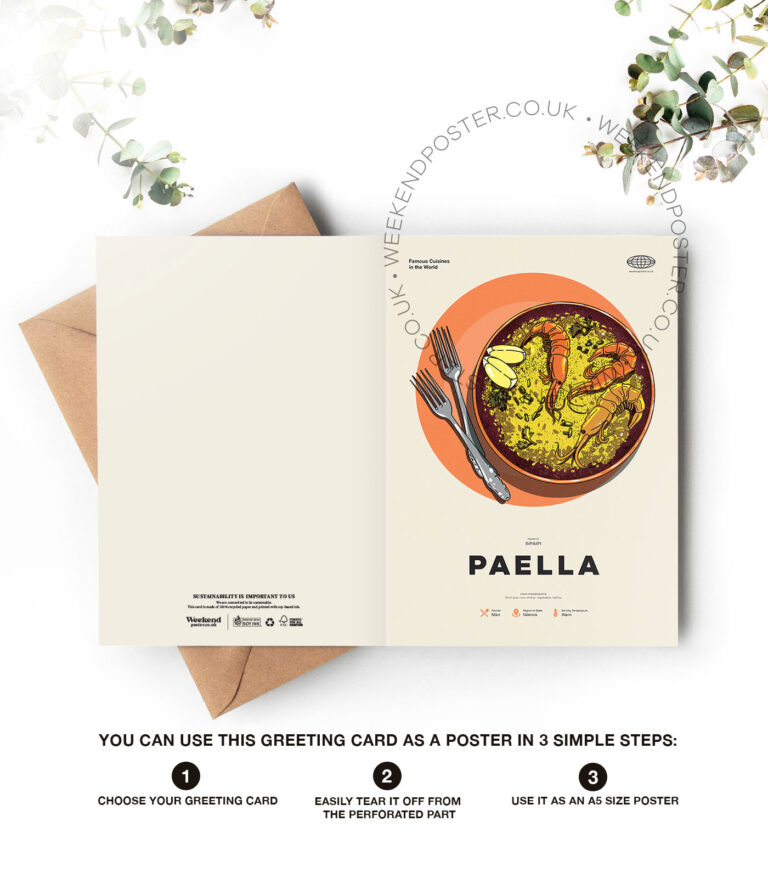 Mid-century modern Paella recipe greeting card