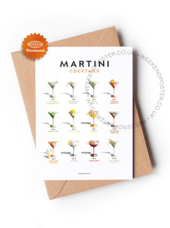 Mid-century retro Martini Cocktails Guide greeting card